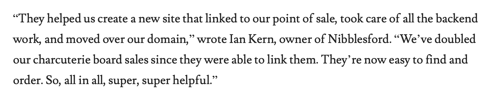 Ian Kern, Nibblesford testimonial about working with Creare Web Solutions