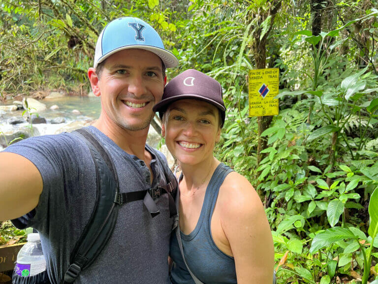 Nic and Brianna taking a work break on a hike in Puerto Rico